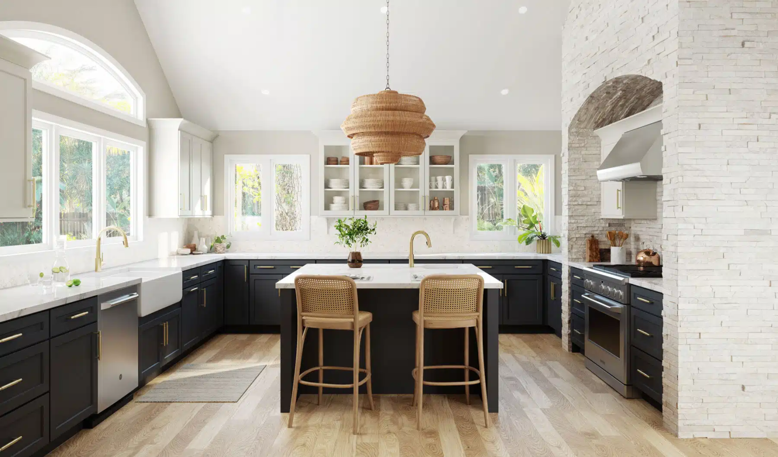 u-shaped kitchen layout with center island